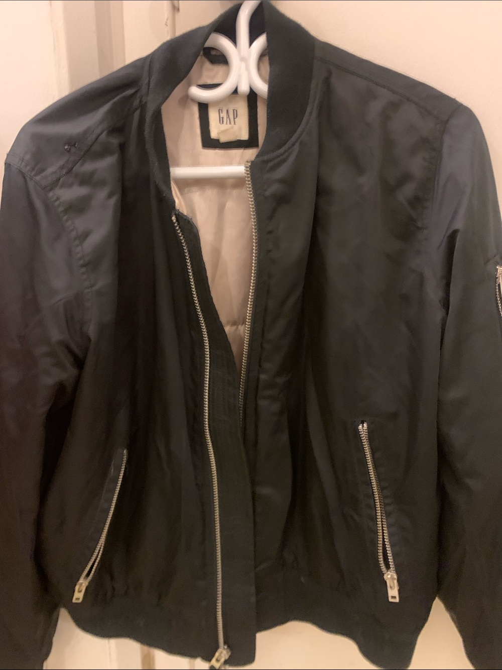 GAP Black Women's Small Bomber Jacket with Gold Zippers